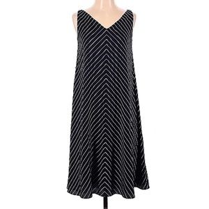 Ann Taylor Petite 2P Navy White Chevron Stripe Swing Dress A Line Tie Waist
